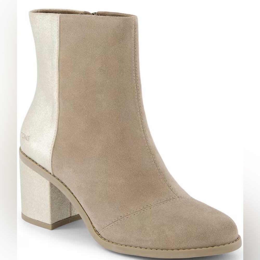 Toms Evelyn Metallic Suede Heeled Booties